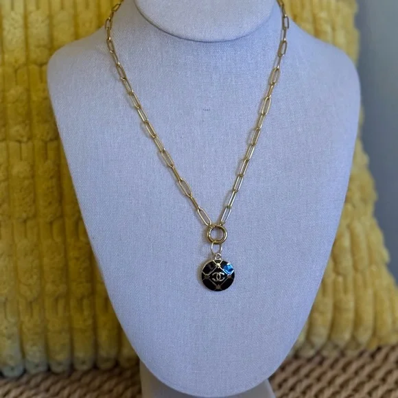 Chanel Gold and Black Iconic CC Charm (GWP) on 18” Gold Paperclip Chain - Picture 7 of 8